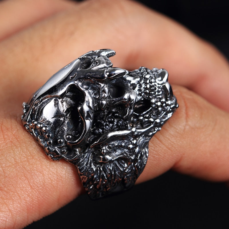 Vintage Indian Jaguar Warrior Skull Stainless Steel Men's Biker Ring - Gothic Punk Jewelry. Badass gifts for badass. Badass birthday gifts. Badass Christmas gifts for badasses. Badass skull accessories. Valentine gifts for him. Anniversary gift for him. Anniversary gift for my badass husband. Badass Birthday gift for my badass boyfriend. Badass Birthday gift for my badass husband.