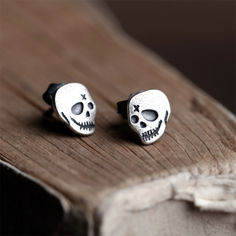 925 Sterling Silver X Gothic Skull Earrings