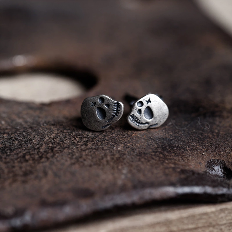 925 Sterling Silver X Gothic Skull Earrings