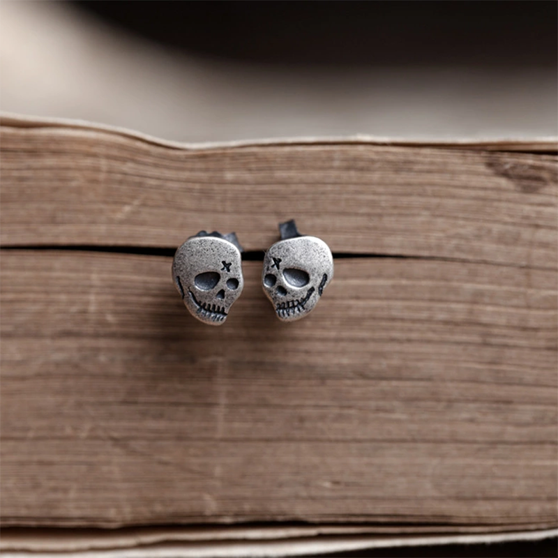 925 Sterling Silver X Gothic Skull Earrings