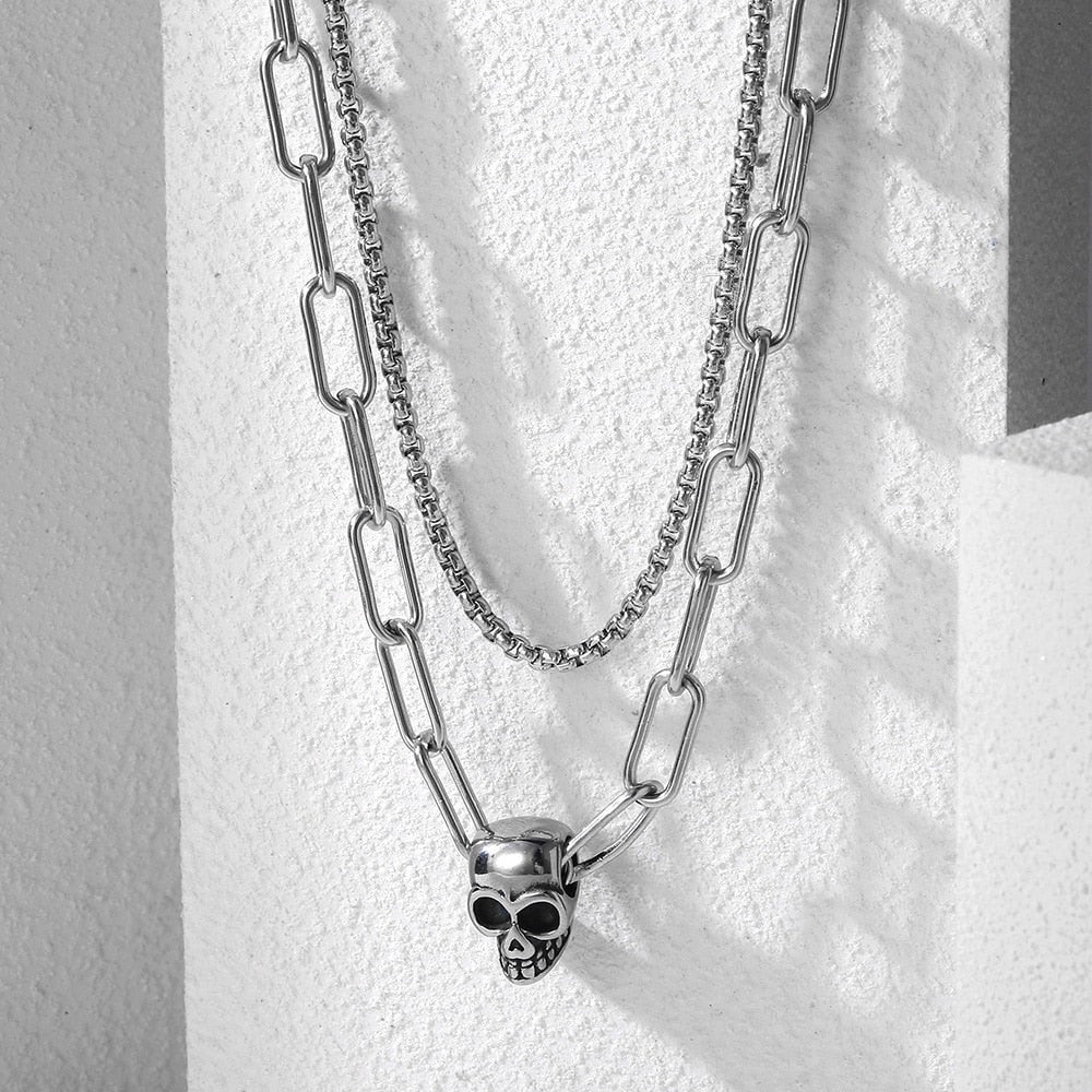 2 in 1 Cool Box Cable Chain Skull Necklaces. Badass gifts for badass. Badass birthday gifts. Badass Christmas gifts for badasses. Badass skull accessories. Valentine gifts for him. Anniversary gift for him. Anniversary gift for my badass husband. Badass Birthday gift for my badass boyfriend. Badass Birthday gift for my badass husband.