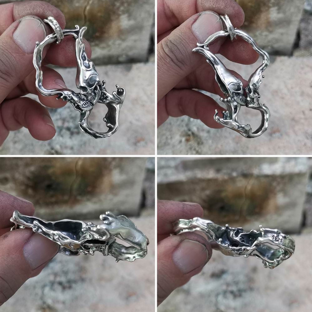 925 Sterling Silver Kissing Skull Pendant