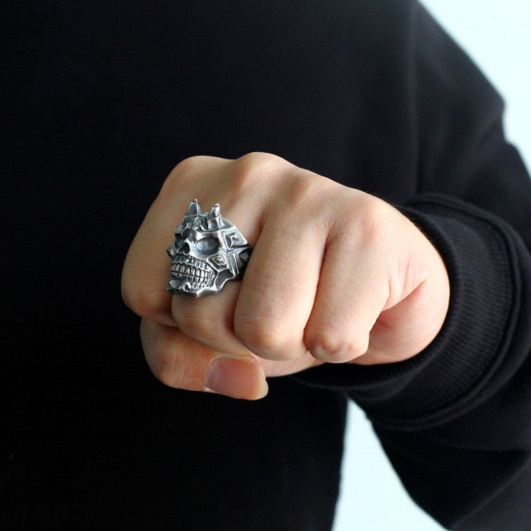 Fighter Carved Skull Ring - Badass Skull Ring
