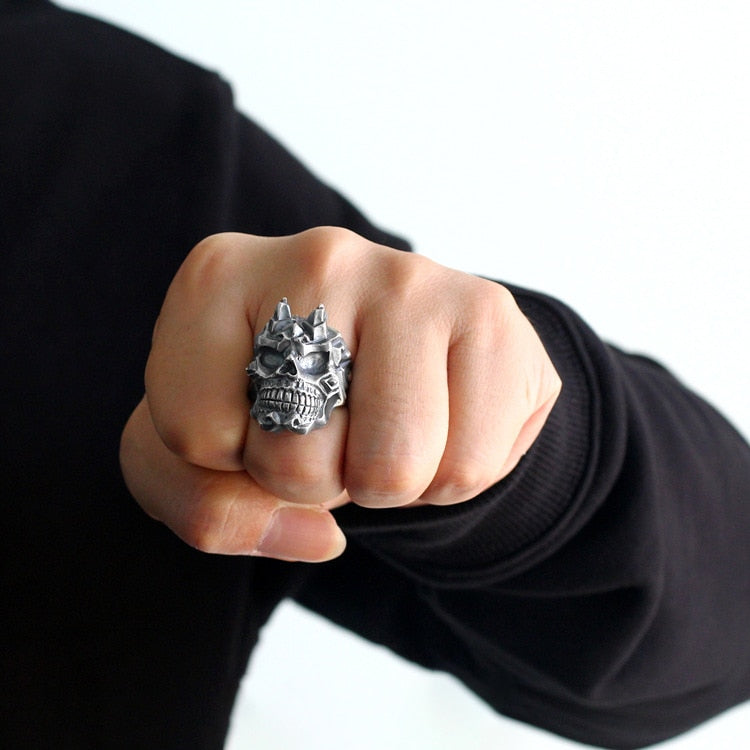Fighter Carved Skull Ring - Badass Skull Ring