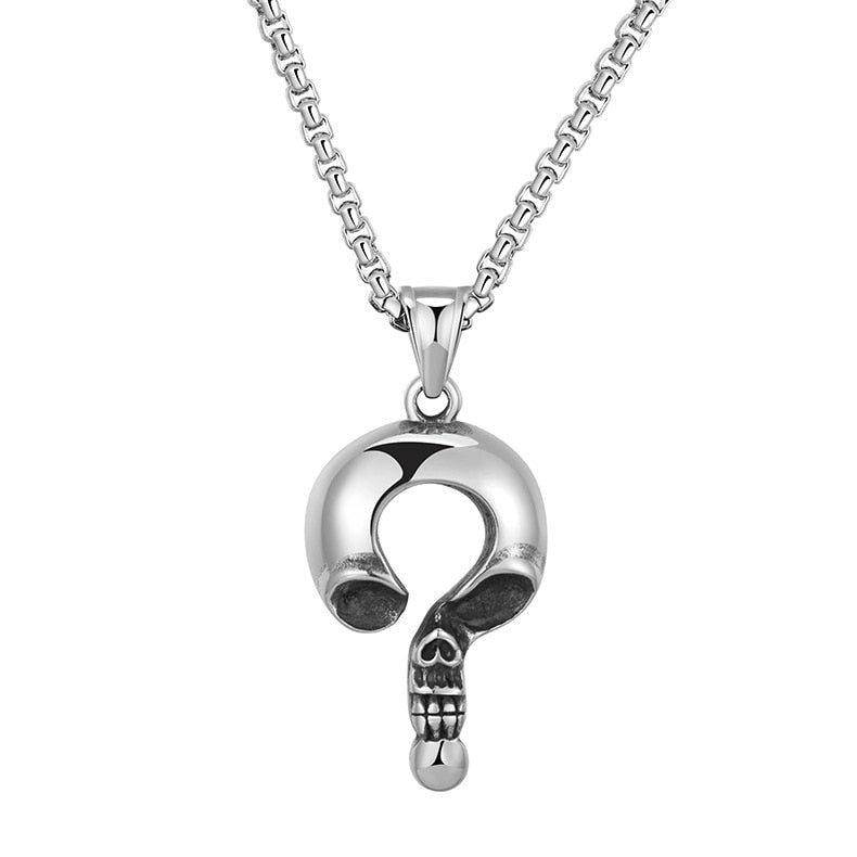 Question Mark Steel Skull Necklace