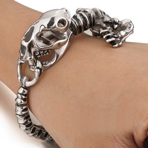 Stainless Steel Silver Skull Saber-toothed Tiger Bracelet Cuff