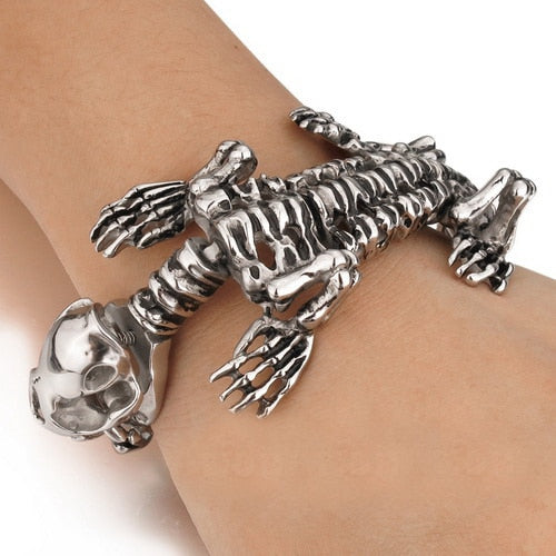 Stainless Steel Silver Skull Saber-toothed Tiger Bracelet Cuff