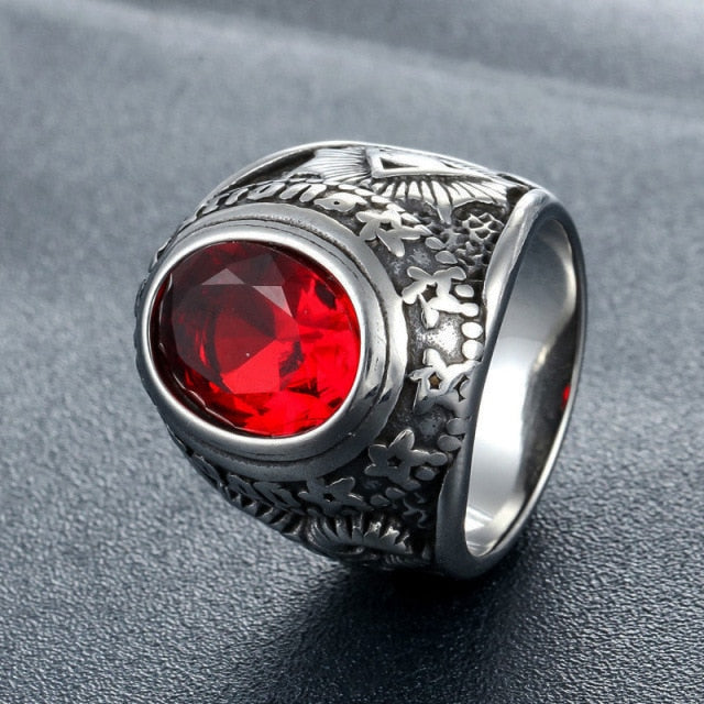 Vintage CZ Stone Goat Horn Skull Ring