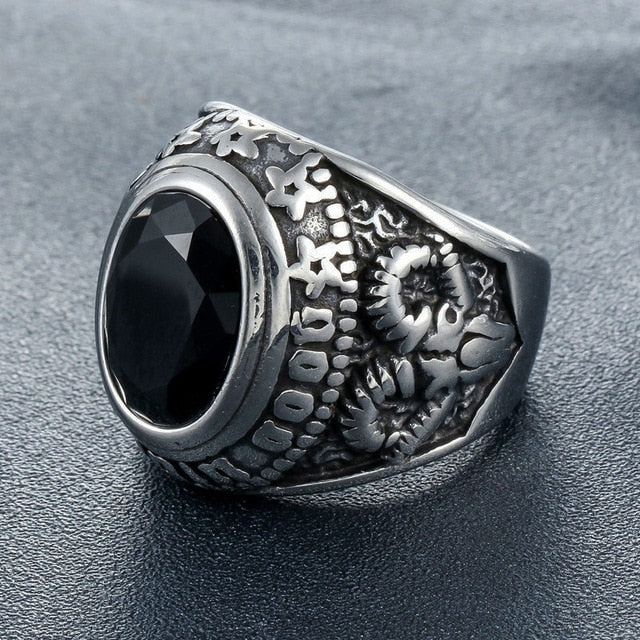 Vintage CZ Stone Goat Horn Skull Ring
