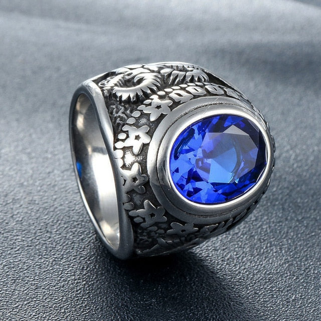 Vintage CZ Stone Goat Horn Skull Ring