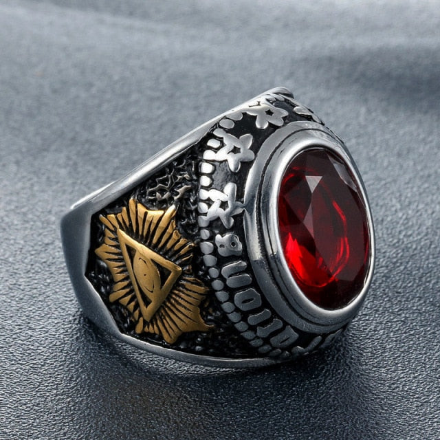 Vintage CZ Stone Goat Horn Skull Ring