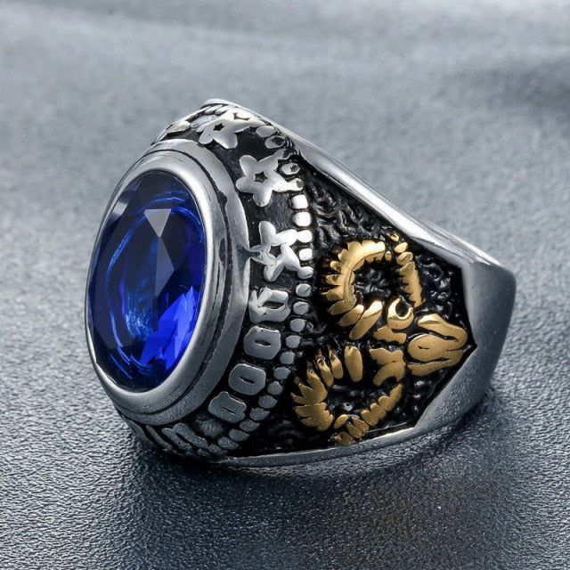 Vintage CZ Stone Goat Horn Skull Ring