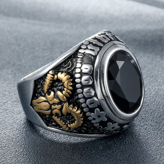 Vintage CZ Stone Goat Horn Skull Ring
