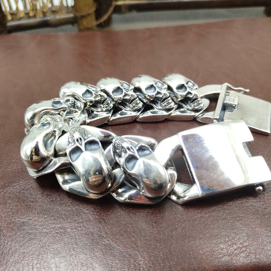 Solid 925 Pure Silver Biker Skull Bracelet. Badass bracelet for men. Cool gift for cool man. Badass gift for bikers. Badass jewelry. Badass biker skull jewelry. Badass skulll accessories. Badass gift for badass. Badass skull accessories. Badass skull jewelry. Christmas gift for badass. Christmas gift for bikers. Christmas gifts for tattoo artists.