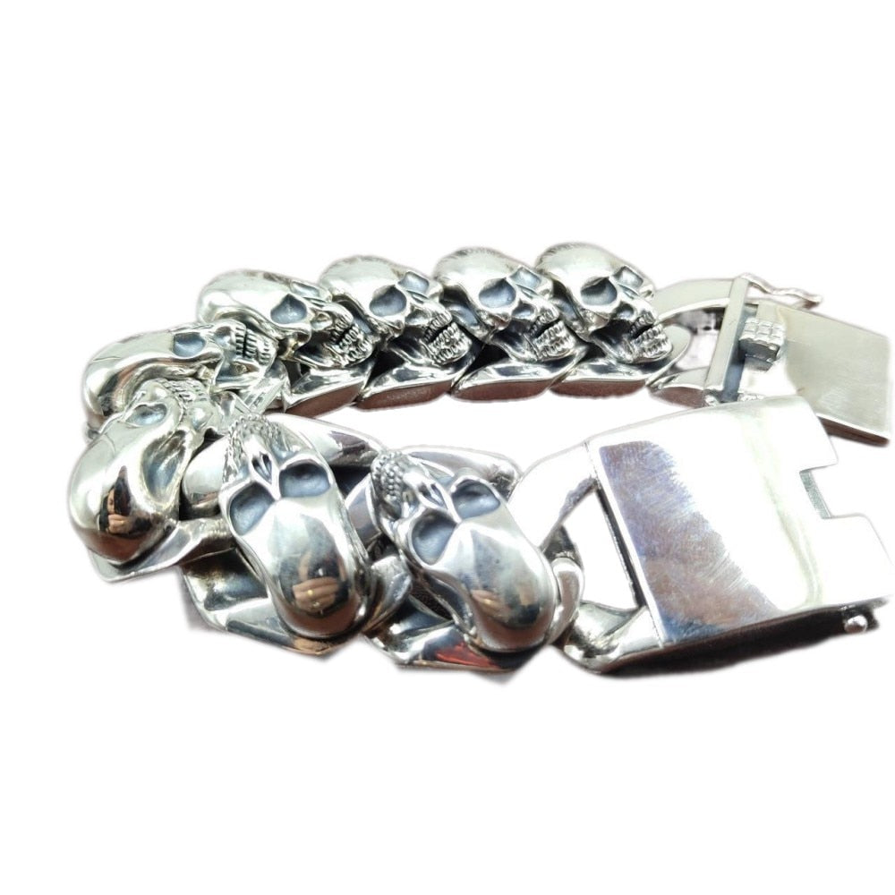 Solid 925 Pure Silver Biker Skull Bracelet. Badass bracelet for men. Cool gift for cool man. Badass gift for bikers. Badass jewelry. Badass biker skull jewelry. Badass skulll accessories. Badass gift for badass. Badass skull accessories. Badass skull jewelry. Christmas gift for badass. Christmas gift for bikers. Christmas gifts for tattoo artists.