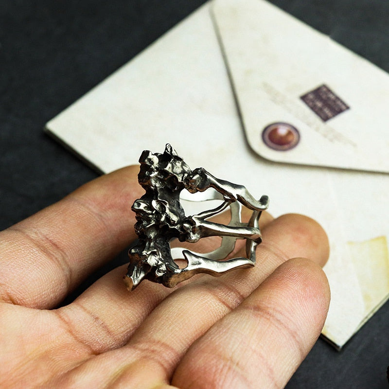 925 Sterling Silver Skull Spinal Bone Ring