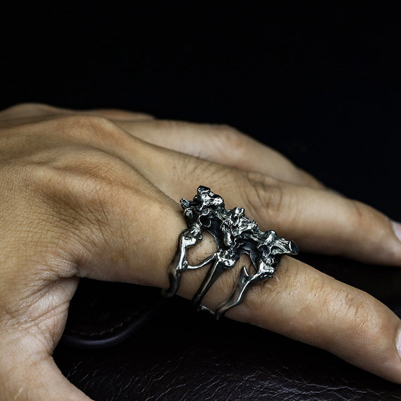 925 Sterling Silver Skull Spinal Bone Ring