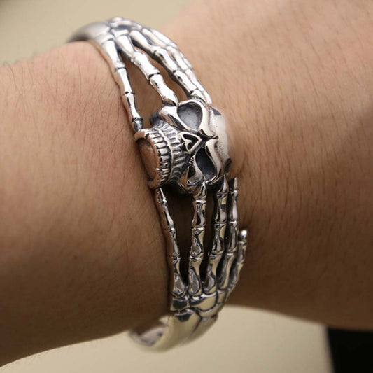 Handcrafted 925 Sterling Silver Skull Skeleton Bangle