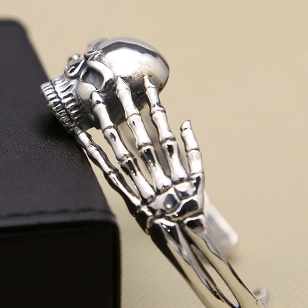 Handcrafted 925 Sterling Silver Skull Skeleton Bangle