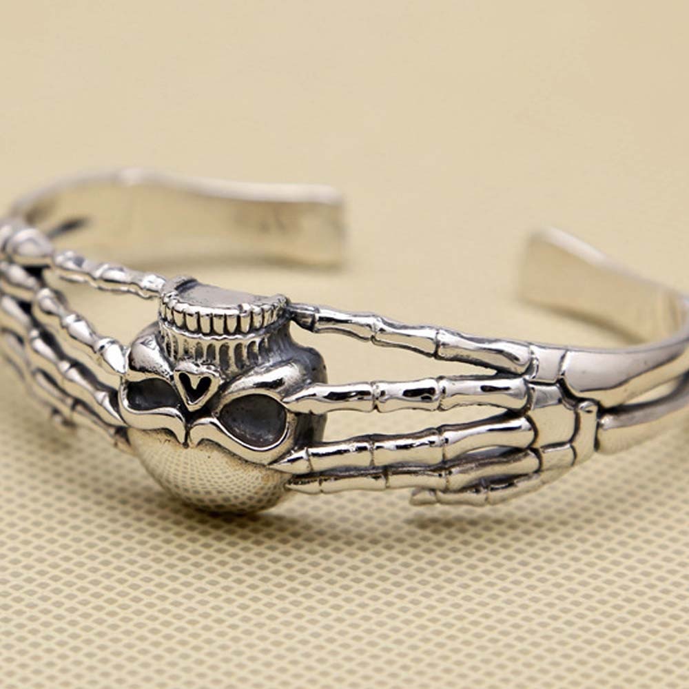 Handcrafted 925 Sterling Silver Skull Skeleton Bangle