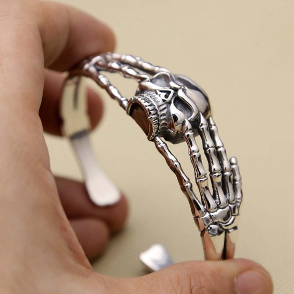 Handcrafted 925 Sterling Silver Skull Skeleton Bangle