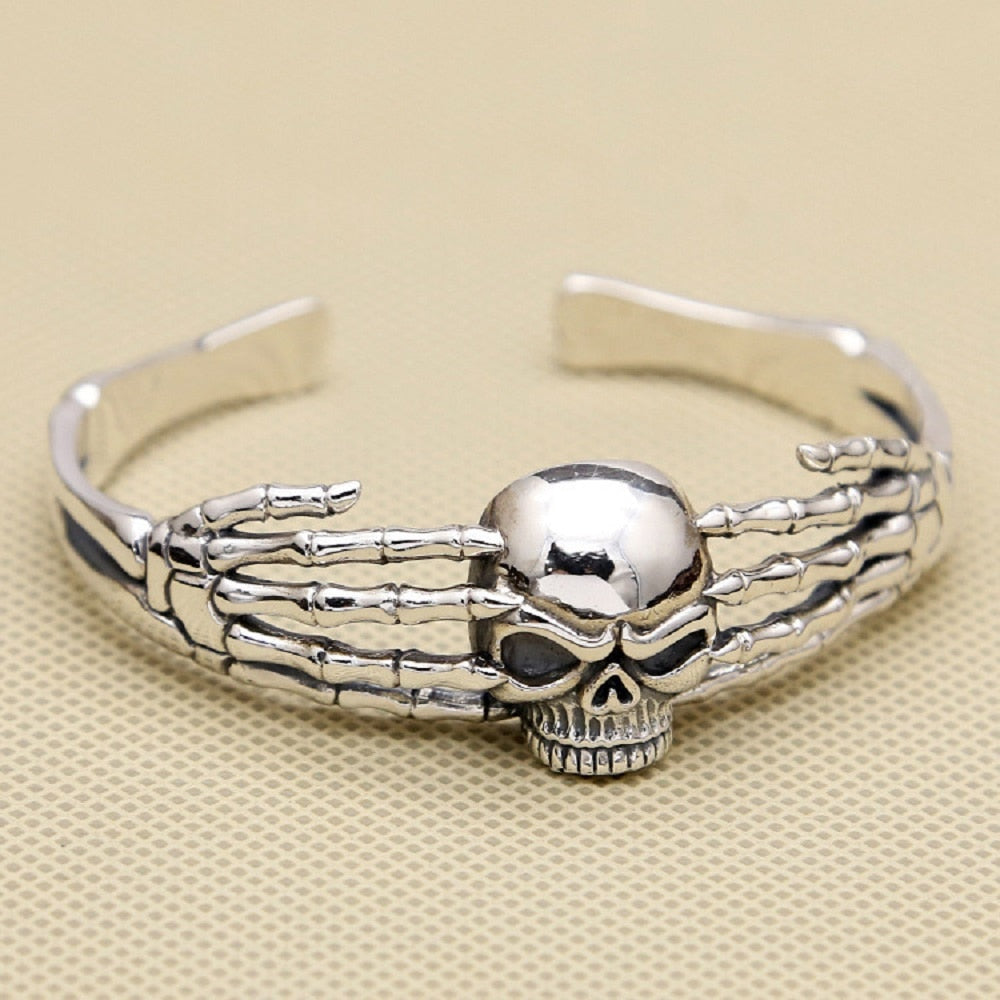 Handcrafted 925 Sterling Silver Skull Skeleton Bangle