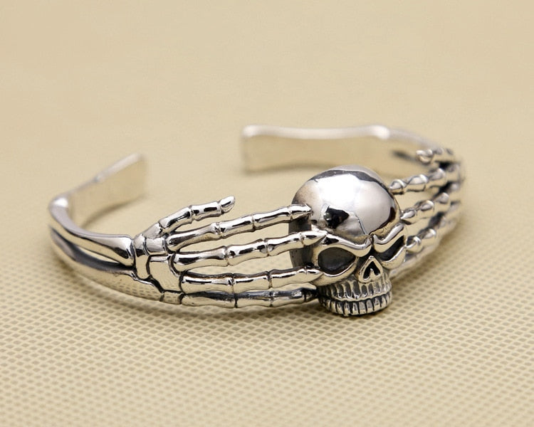 Handcrafted 925 Sterling Silver Skull Skeleton Bangle
