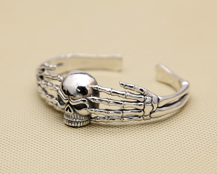 Handcrafted 925 Sterling Silver Skull Skeleton Bangle