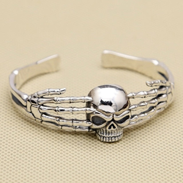 Handcrafted 925 Sterling Silver Skull Skeleton Bangle