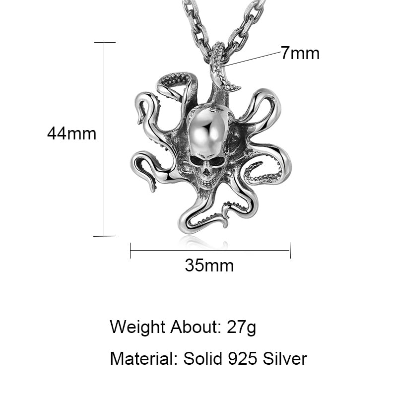 925 Sterling Silver Octopus Skull Pendant