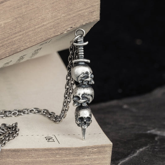 925 Sterling Silver Sword in Skulls Pendant