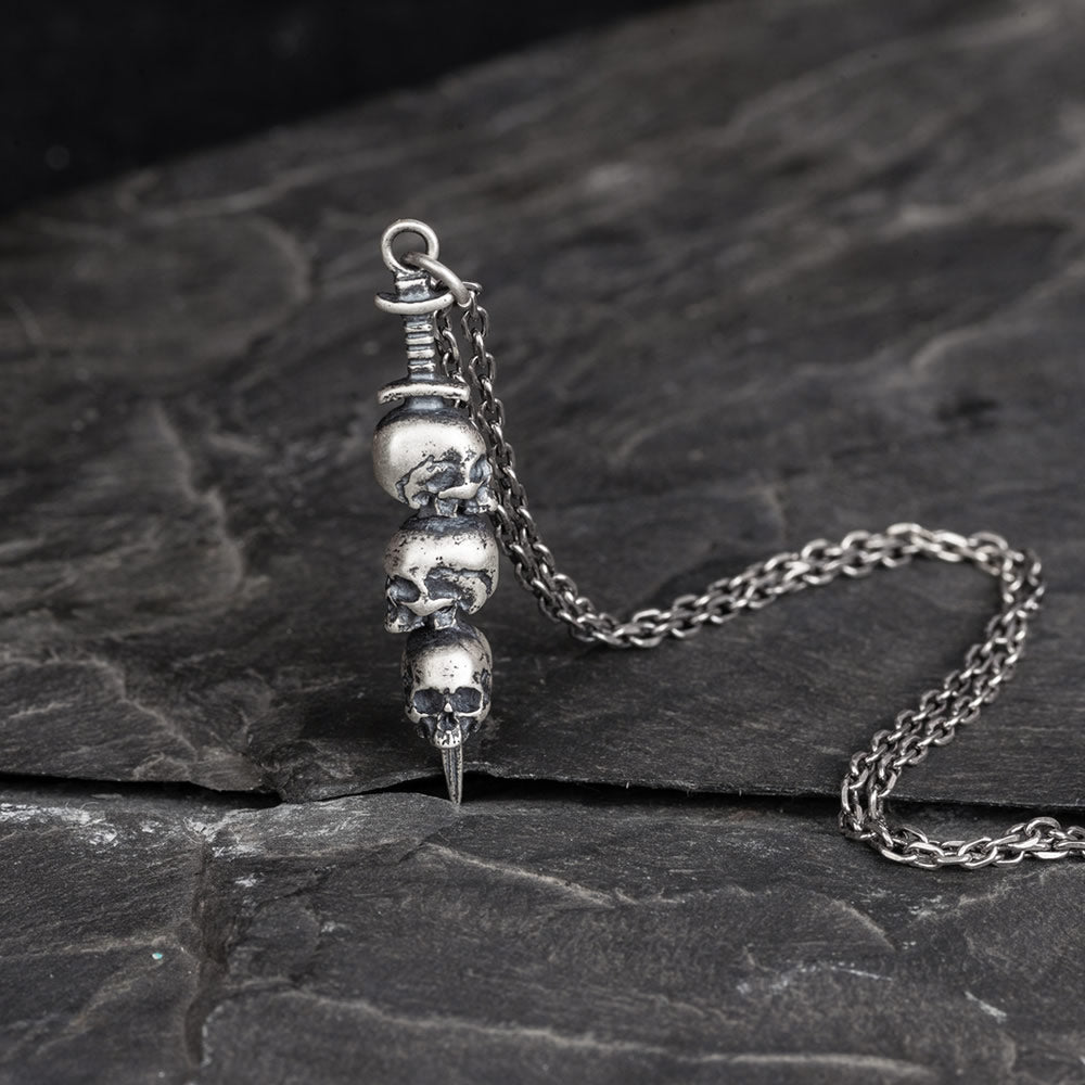 925 Sterling Silver Sword in Skulls Pendant