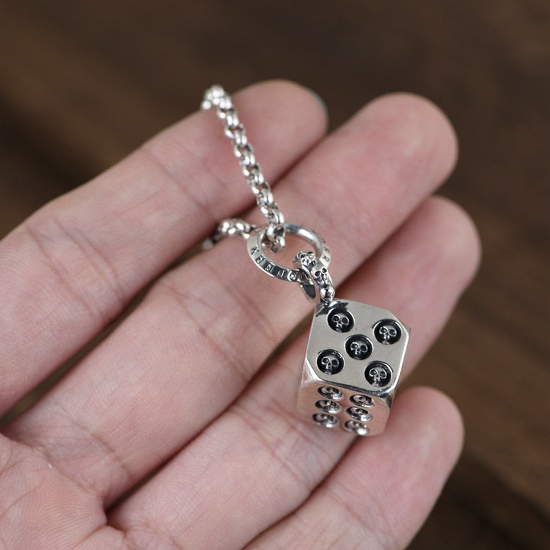 925 Silver Punk Rock Skull Dice Man Pendant