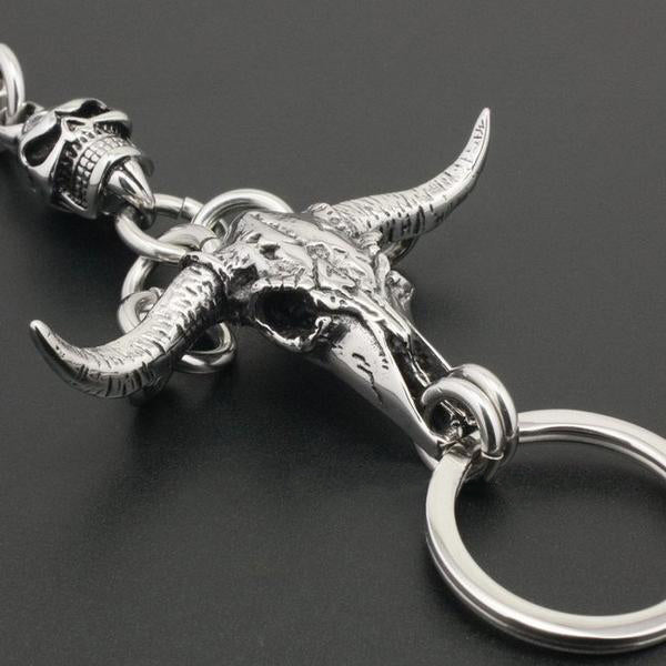Unique Minotaur Skull KeyRing Stainless Steel Skull Biker Rocker Keychain