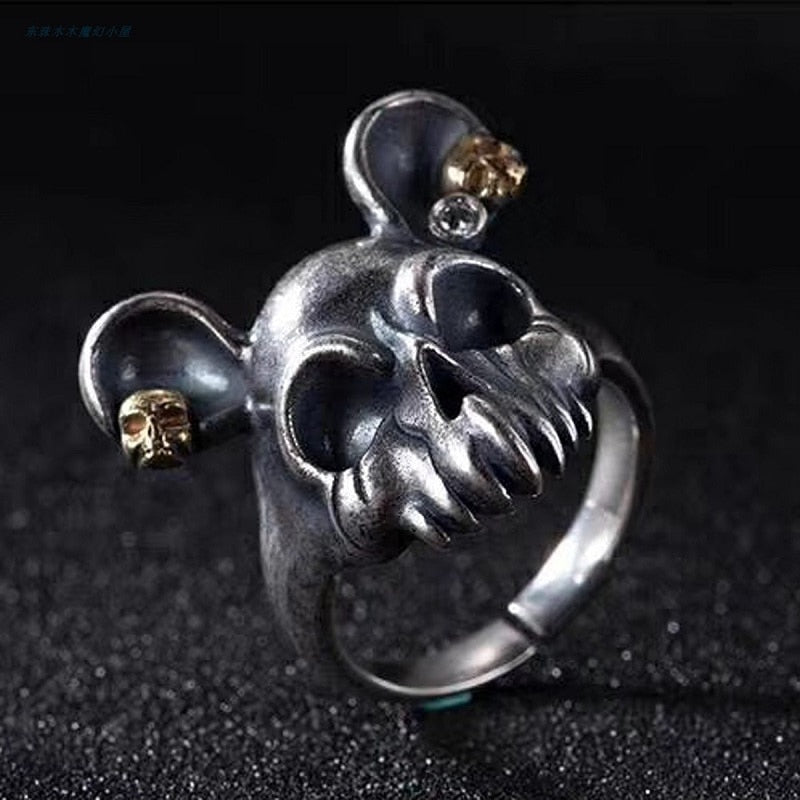 925 Sterling Silver Evil Mickey Skull Ring