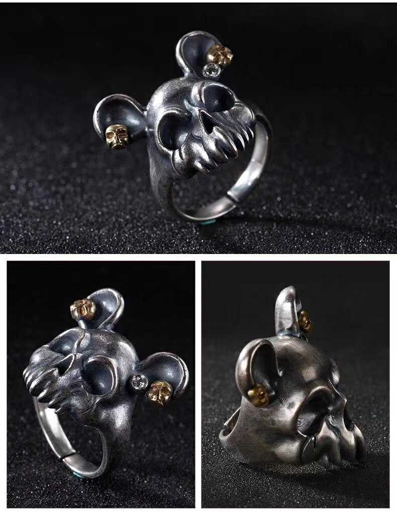 925 Sterling Silver Evil Mickey Skull Ring