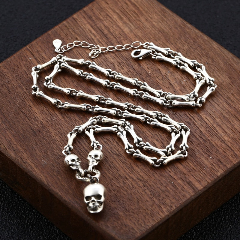 Solid 925 Silver Bone and Skull Necklaces