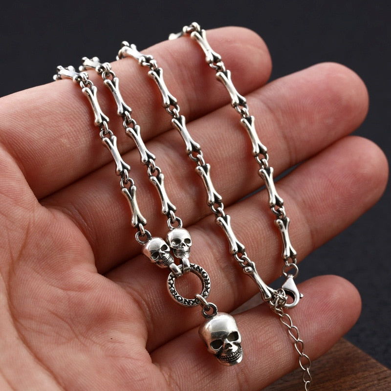 Solid 925 Silver Bone and Skull Necklaces
