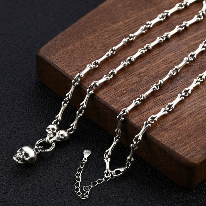 Solid 925 Silver Bone and Skull Necklaces