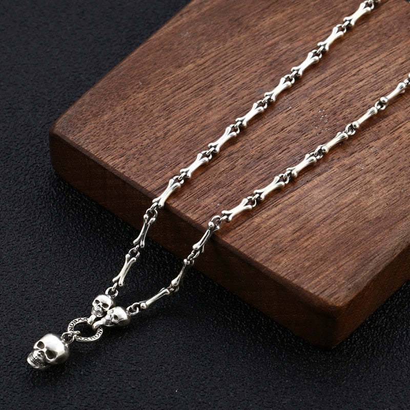 Solid 925 Silver Bone and Skull Necklaces