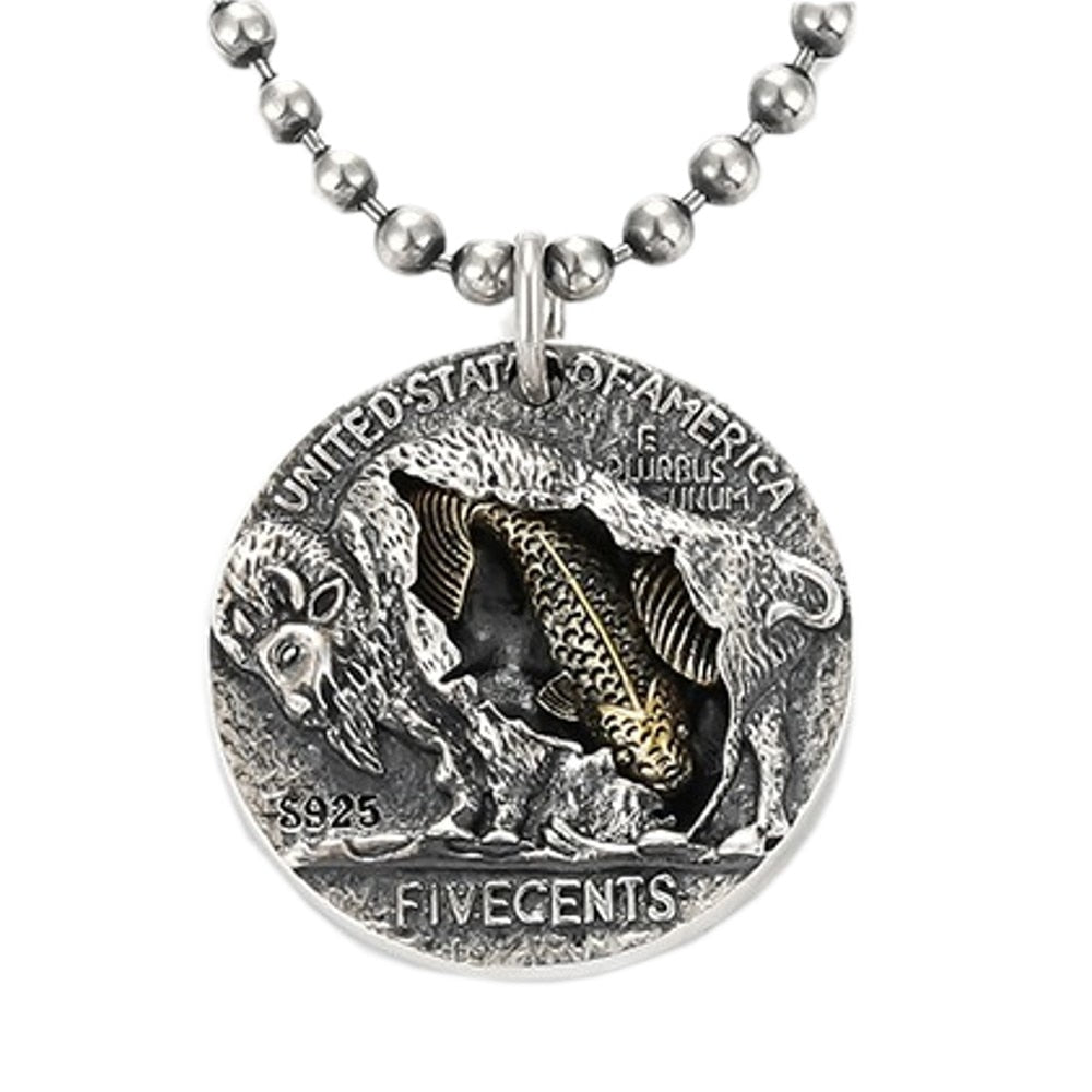 925 Sterling Silver Embossed Koi Skull Pendant
