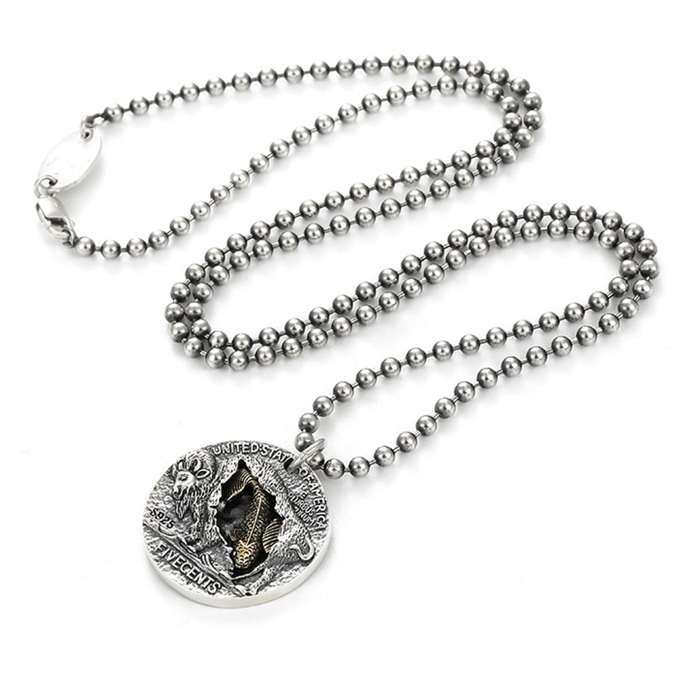 925 Sterling Silver Embossed Koi Skull Pendant