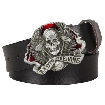 Cool Bad to The Bone Genuine Leather Metal Skull Belts