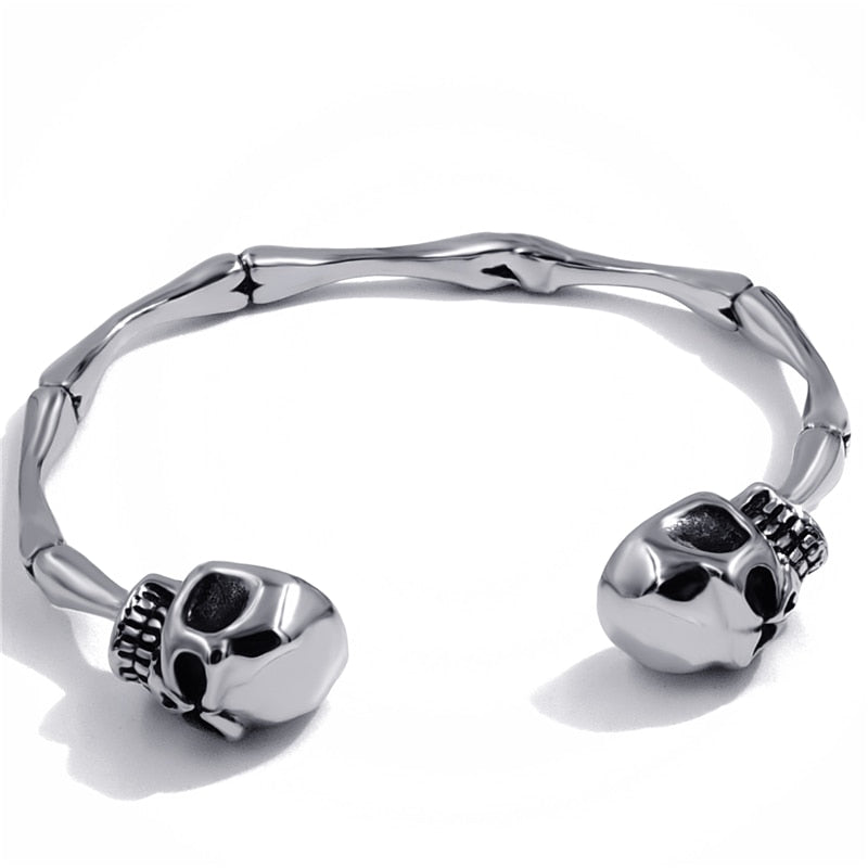 Biker Stainless Steel Skull Silver Cuff Bracelet