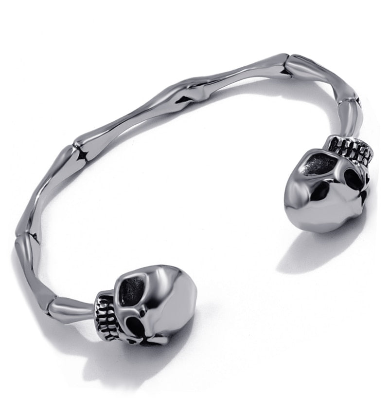 Biker Stainless Steel Skull Silver Cuff Bracelet