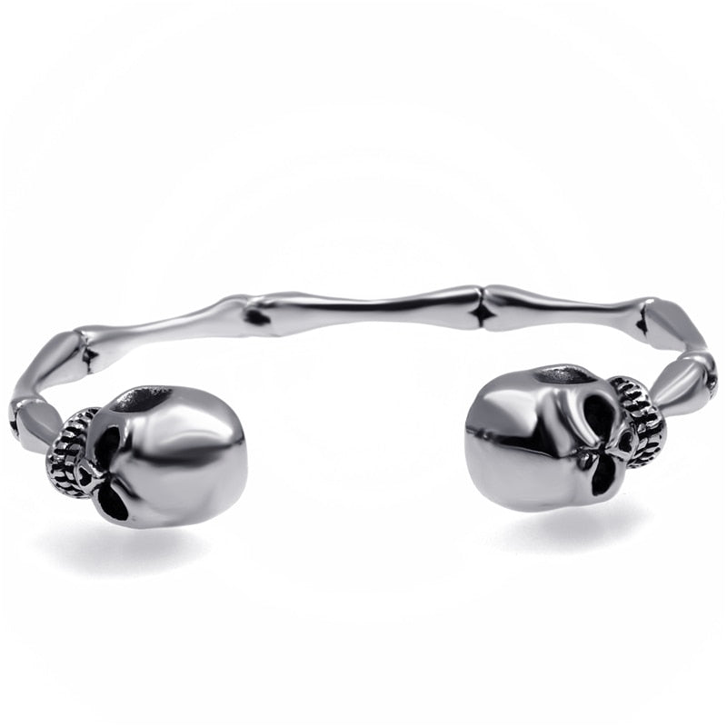 Biker Stainless Steel Skull Silver Cuff Bracelet