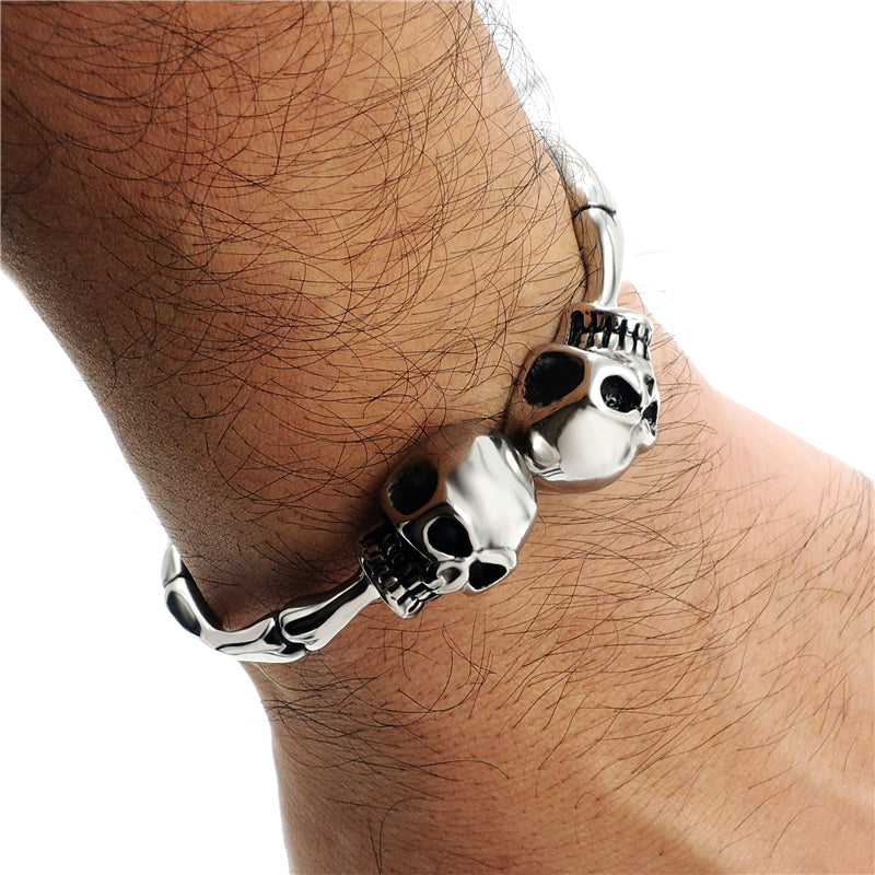 Biker Stainless Steel Skull Silver Cuff Bracelet