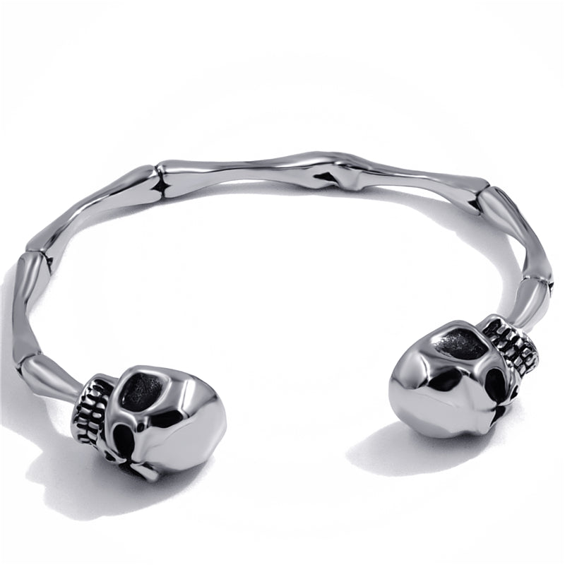 Biker Stainless Steel Skull Silver Cuff Bracelet