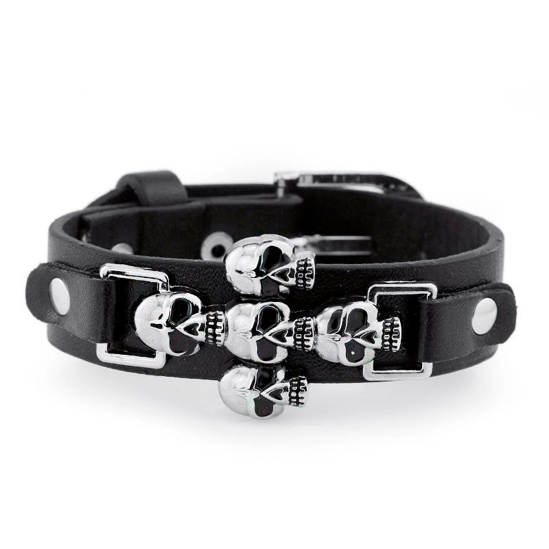 Skull Punk Gothic Rock Leather Belt Buckle Bracelets. Badass Biker Skull bracelet. Badass biker bracelet. Badass Skull Accessories. Badass skull jewelry.