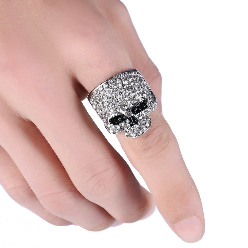Rock Punk Gold Silver Black Crystal Skull Ring
